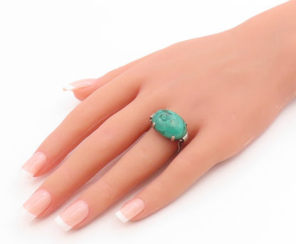 925 Sterling Silver Vintage Ring Modernist Cabochon Malachite Band Sz 8 RG35847
