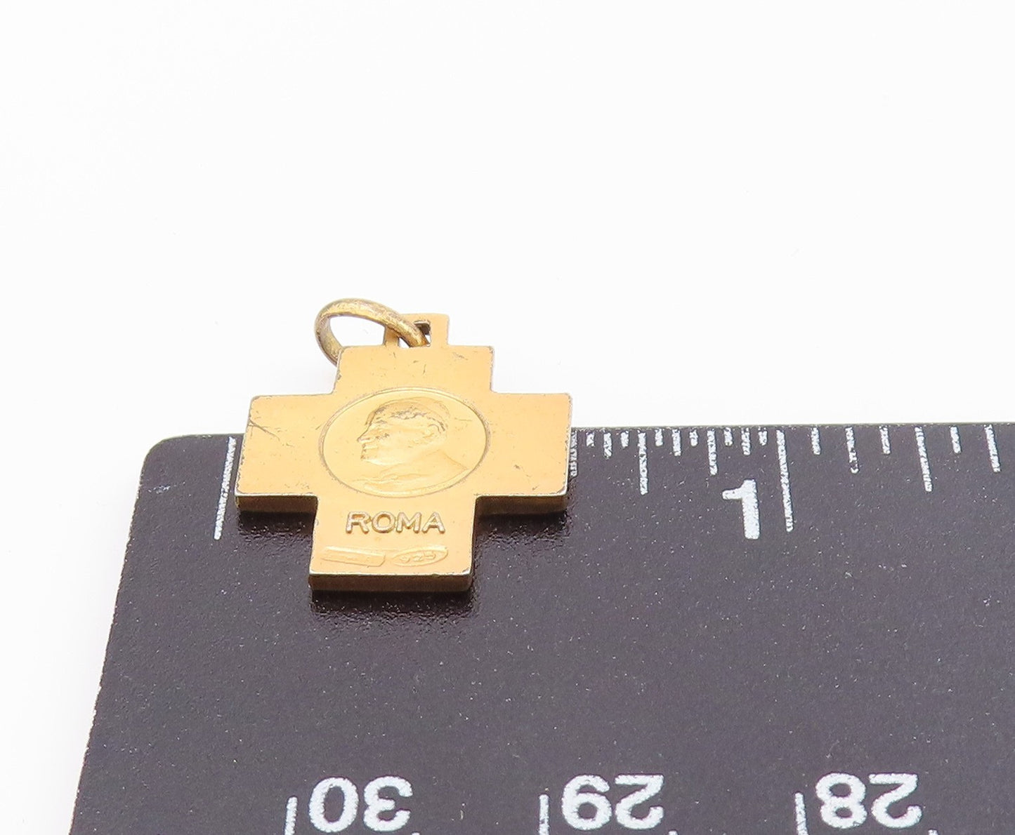 925 Silver  Vintage Gold Tone Religious Cross Of Peace & Pope Pendant  PT21042