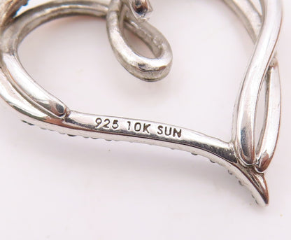 10K GOLD & 925 Silver   Vintage Genuine Diamonds Love Heart Pendant  PT20624