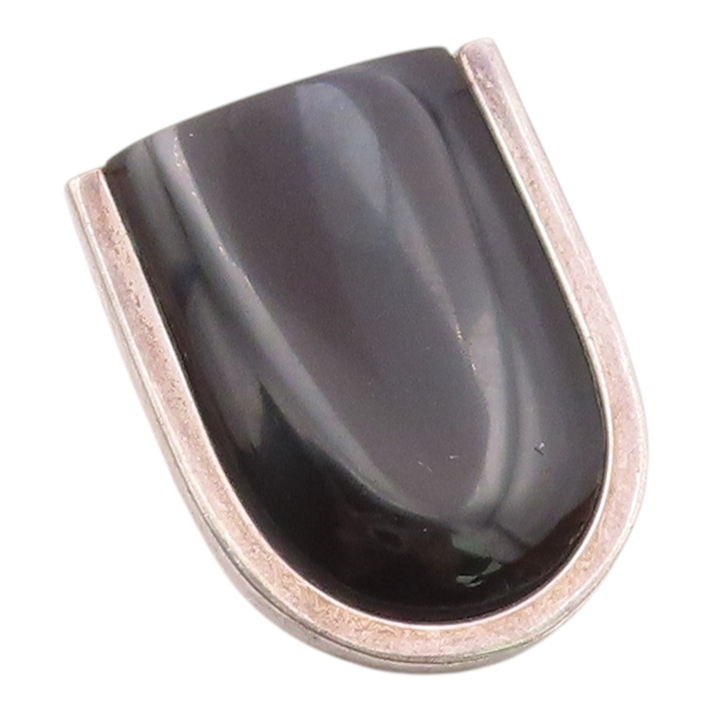 925 Sterling Silver  Vintage Black Onyx Modernish UShape Pendant  PT14014