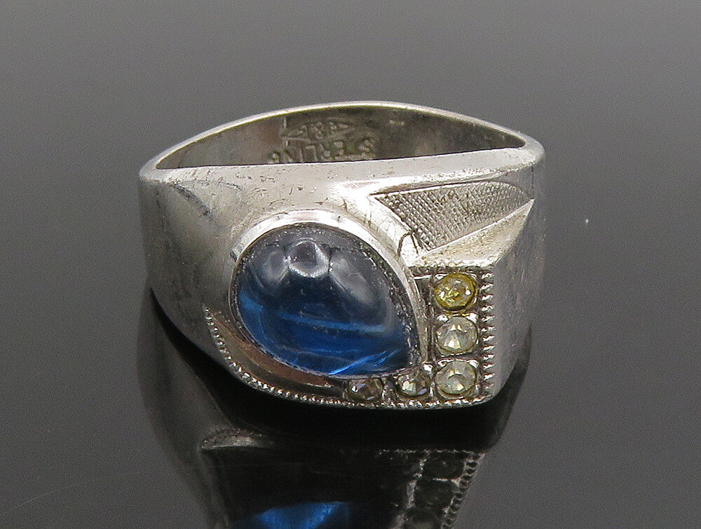 CLARK COOMBS 925 Silver  Vintage Chalcedony & Cubic Zirconia Ring Sz 10  RG24673