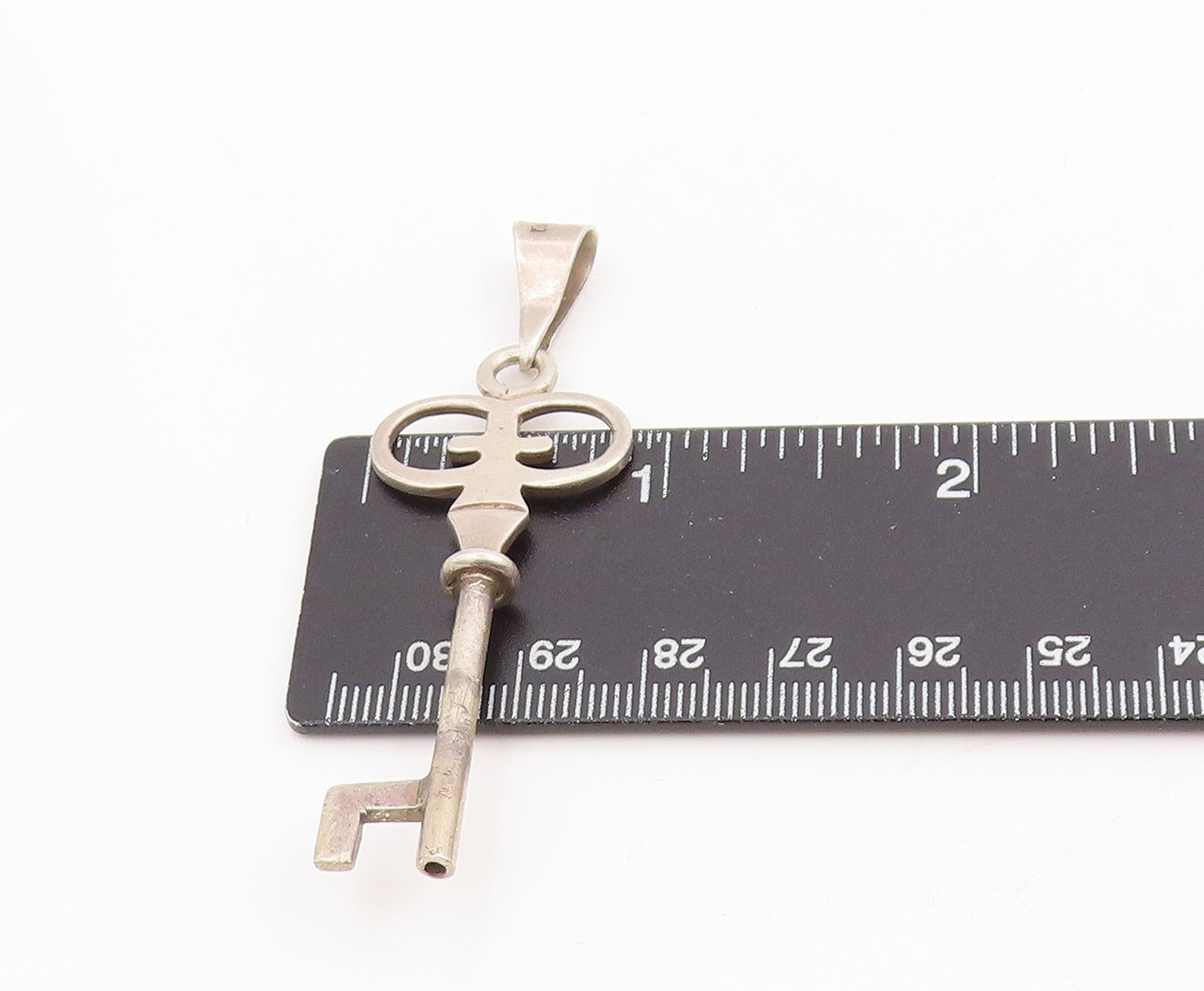 925 Sterling Silver Vintage Pendant MEXICO Minimalist Large Crown Key  PT25307