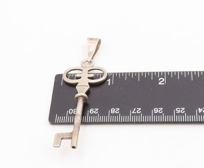 925 Sterling Silver Vintage Pendant MEXICO Minimalist Large Crown Key  PT25307