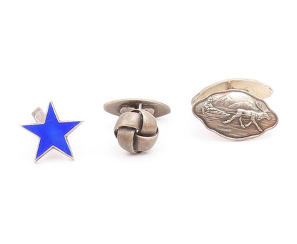 EUROPEAN 925 Sterling Silver Vintage Enamel 3 Pcs Lot Single Cufflinks TR3150