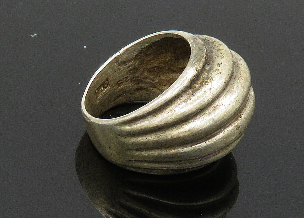 MEXICO 925 Silver  Vintage Dark Tone Fluted Dome Band Ring Sz 7  RG20349