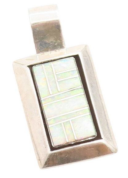 925 Sterling Silver Vintage Pendant NAVAJO Fire Opal Geometric Inlay  PT25357