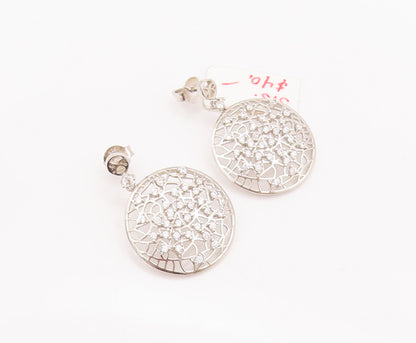 925 Sterling Silver Vintage Earrings Cutout Round Star Cluster Beaded CZ EG12962
