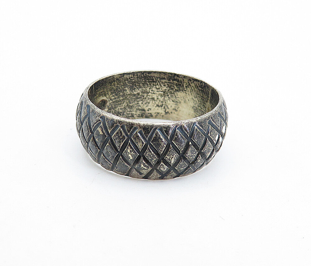 MEXICO 925 Silver  Vintage Dark Tone Cross Etched Band Ring Sz 9.5  RG5297
