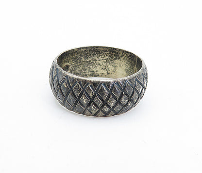 MEXICO 925 Silver  Vintage Dark Tone Cross Etched Band Ring Sz 9.5  RG5297