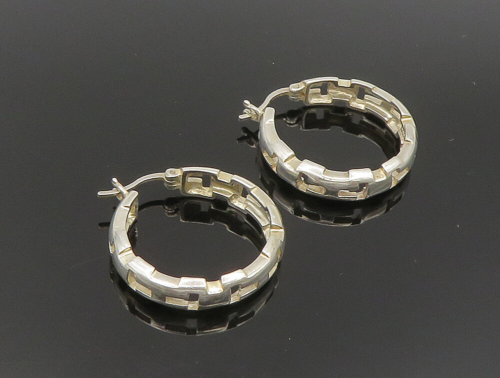 925 Sterling Silver  Vintage T Pattern Cut Out Hoop Earrings  EG11577