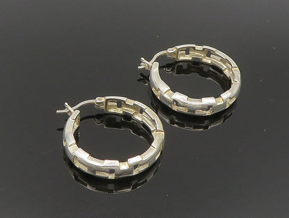 925 Sterling Silver  Vintage T Pattern Cut Out Hoop Earrings  EG11577
