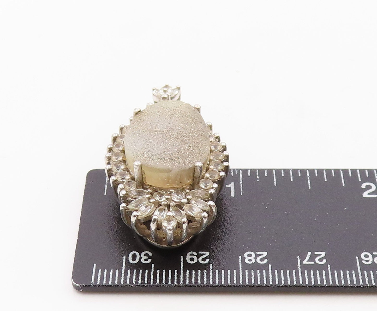 925 Sterling Silver  Vintage Druzy Quartz & Topaz Floral Pendant  PT19681