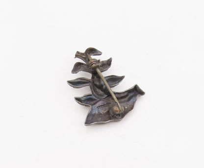 925 Sterling Silver Vintage Brooch Pin Botanical Floral Leaf Sculpture  BP12245
