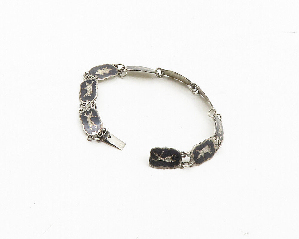 SIAM 925 Sterling Silver  Vintage Niello Enamel Dancer Chain Bracelet  BT7018
