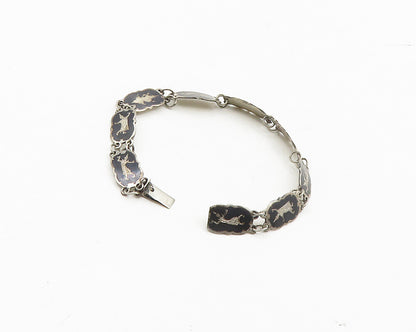 SIAM 925 Sterling Silver  Vintage Niello Enamel Dancer Chain Bracelet  BT7018