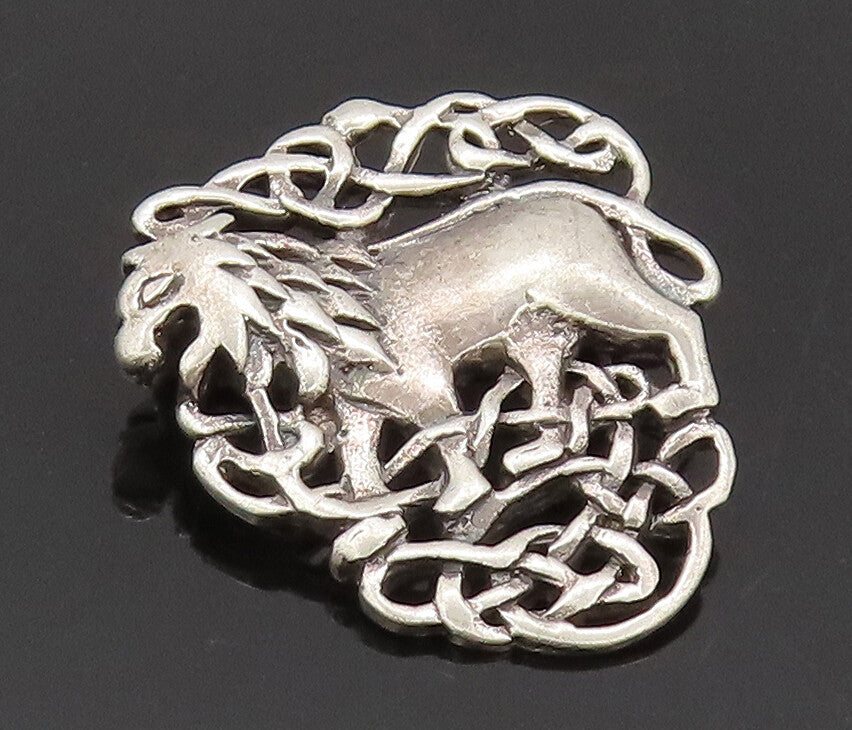 925 Sterling Silver  Vintage Antique Lion Royal Crest Brooch Pin  BP10438