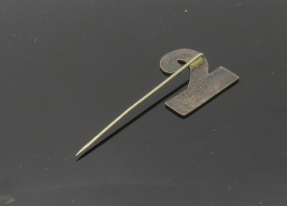 925 Sterling Silver  Vintage Smooth Dark Tone R Initial Lapel Pin  TR2861