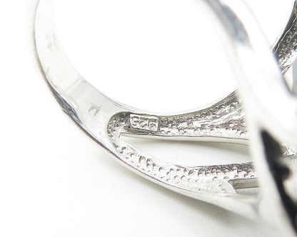 925 Sterling Silver  Faceted Black Hematite Cocktail Ring Sz 7.5  RG11355