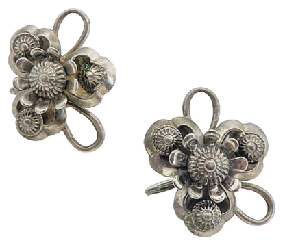 925 Sterling Silver  Vintage Modernist Floral Non Pierce Earrings  EG4550