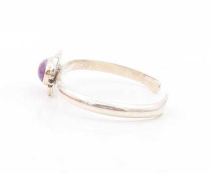 925 Sterling Silver Vintage Bracelet Oval Cabochon Amethyst Cutout Cuff  BT11065