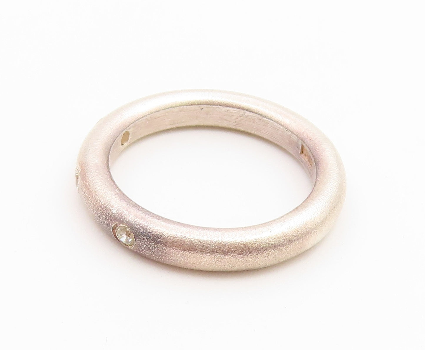 925 Sterling Silver Vintage Ring Minimalist Flush Set CZ Band  Sz 9  RG36868