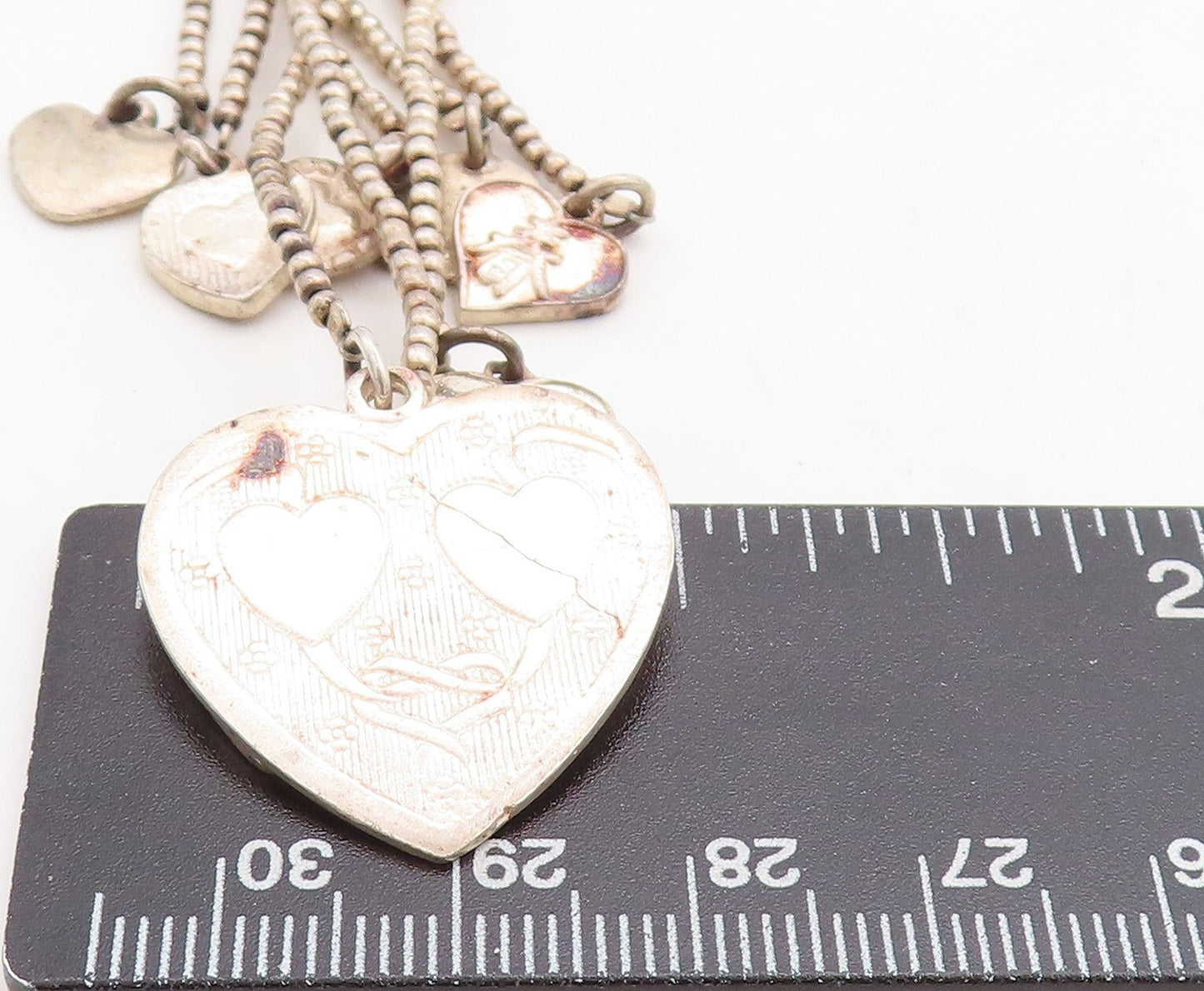925 Sterling Silver Vintage Multi Strand Hearts Lariat Chain Necklace NE1072