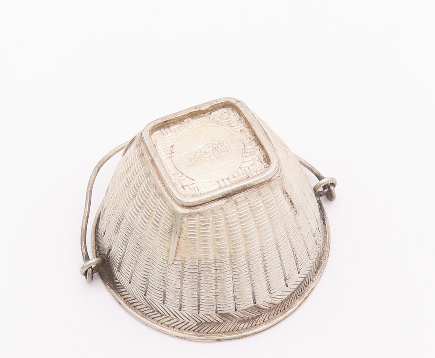 925 Sterling Silver Vintage Basket CHINESE EXPORT Antique Carved  TR3703