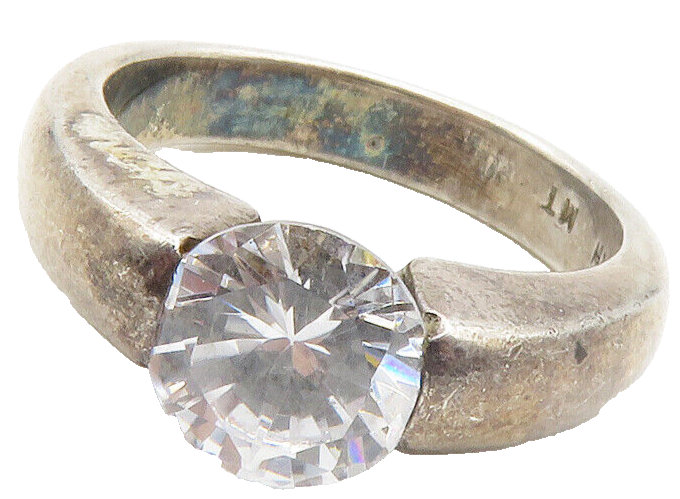 925 Sterling Silver  Vintage Cubic Zirconia Dark Tone Band Ring Sz 8  RG13558