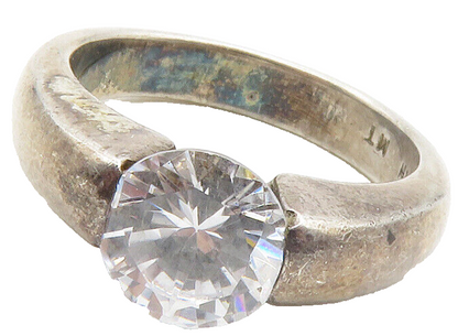 925 Sterling Silver  Vintage Cubic Zirconia Dark Tone Band Ring Sz 8  RG13558
