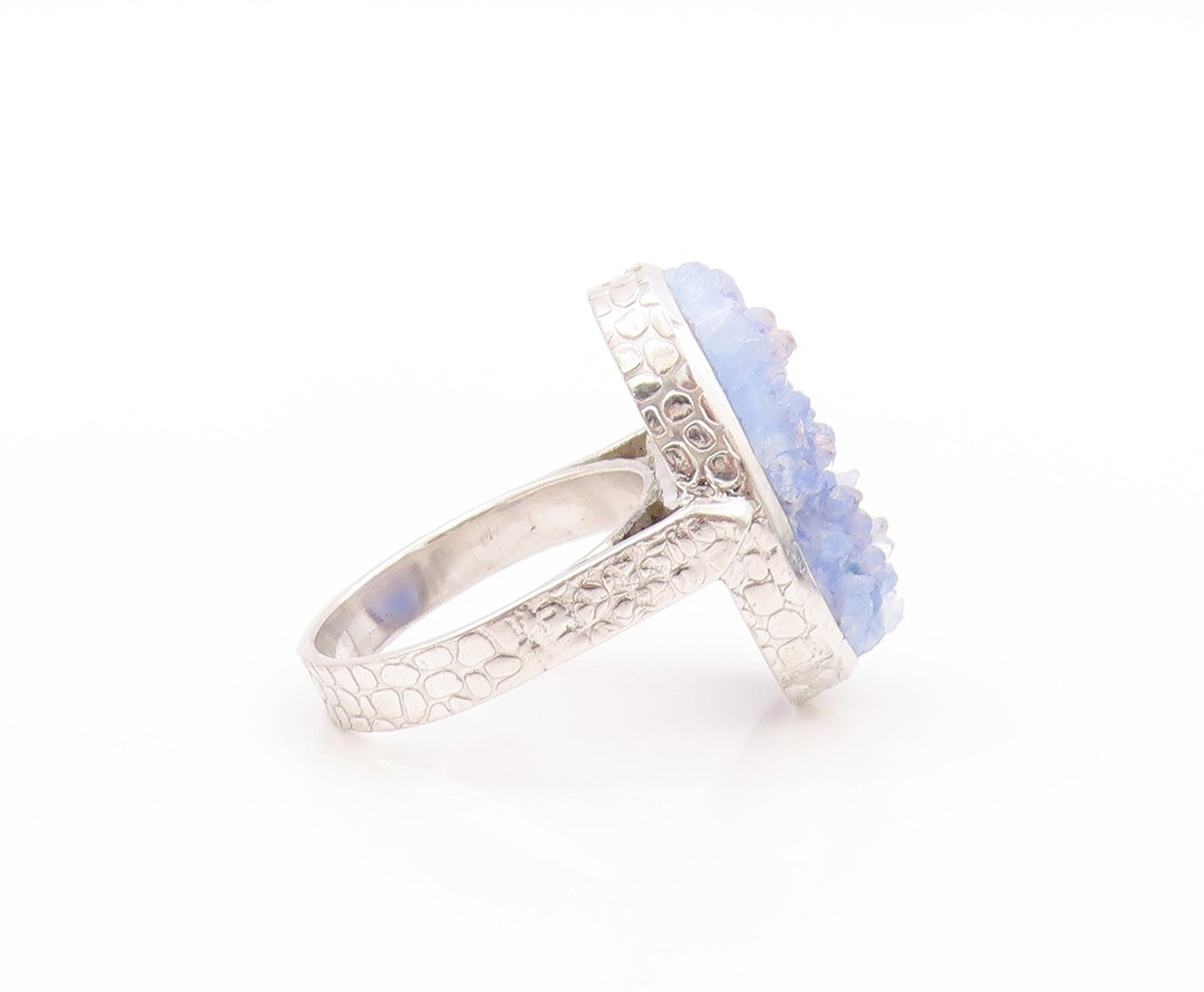 925 Sterling Silver Vintage Ring Oval Shape Blue Drusy Quartz  Sz 7  RG32797