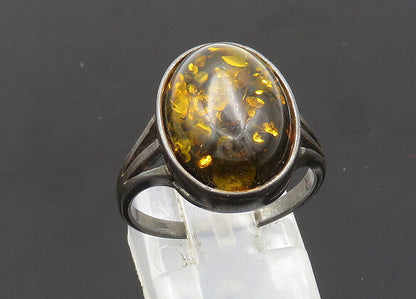 925 Sterling Silver  Vintage Cabochon Cut Amber Cocktail Ring Sz 7  RG20749