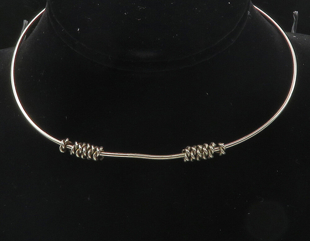 925 Sterling Silver  Vintage Modernist Twist Wrapped Collar Necklace  NE1773