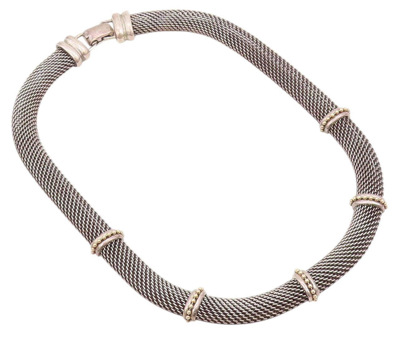 14k Gold 925 Sterling Silver Vintage Necklace Dark Tone Net Effect Cutout NE4437