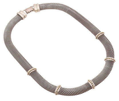 14k Gold 925 Sterling Silver Vintage Necklace Dark Tone Net Effect Cutout NE4437