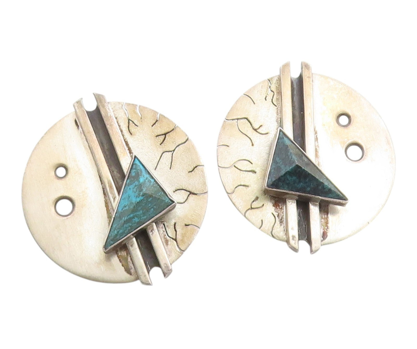 925 Sterling Silver Vintage Earrings Turquoise Modernist Geometric Disc  EG14353