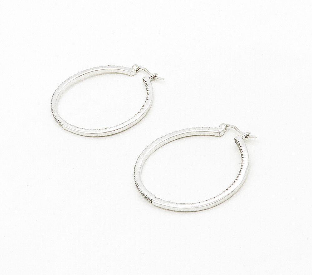 925 Sterling Silver  Shiny Topaz Round Hoop Earrings  EG8381