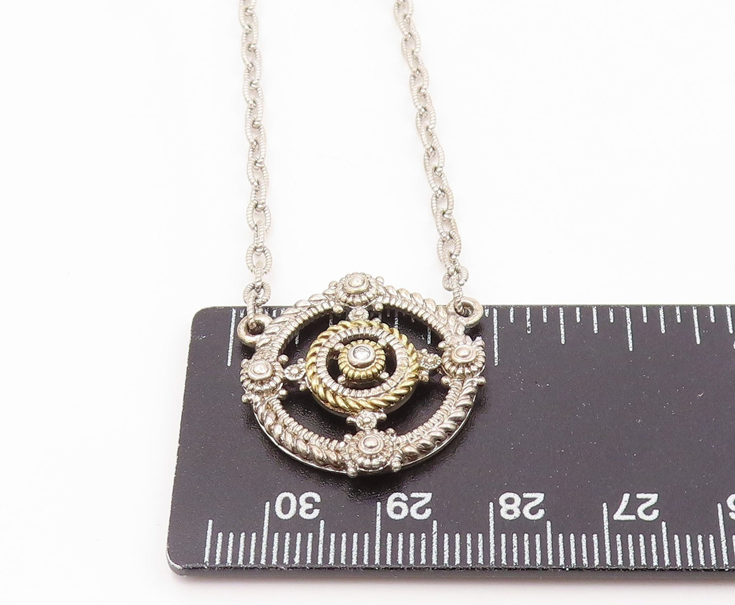 10k Gold & 925 Sterling Silver Vintage Necklace JUDITH RIPKA CZ Chain  NE4853
