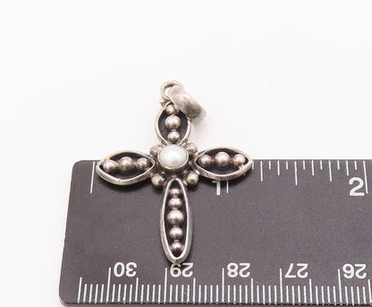 925 Sterling Silver Vintage Pendant SILPADA Faux Pearl Beaded Cross  PT22892
