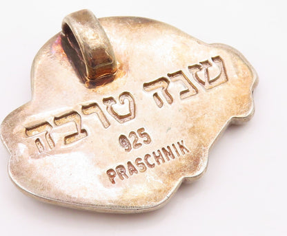 PRASCHNIK ISRAEL 925 Silver  Vintage Buggy Car Hebrew Writing Pendant  PT14583