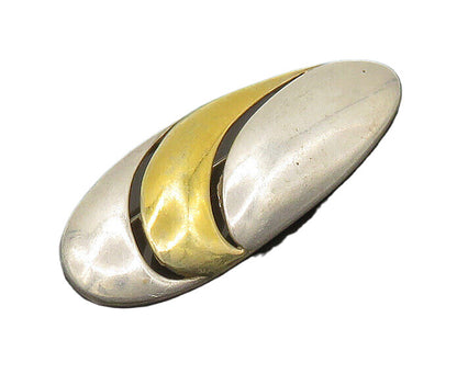 DESIGNER 925 Silver  Vintage Two Tone Cutout Design Oval Brooch Pin  BP8275