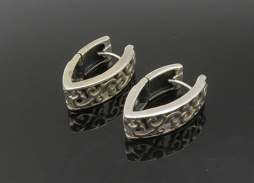 925 Sterling Silver  Vintage Shiny Swirl Vine Pointed Hoop Earrings  EG11273