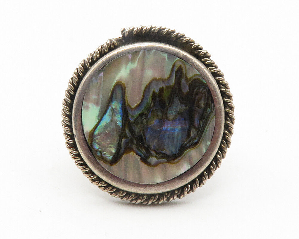 MEXICO 925 Sterling Sterling Silver Vintage Abalone Cocktail Ring Sz 7  RG11733