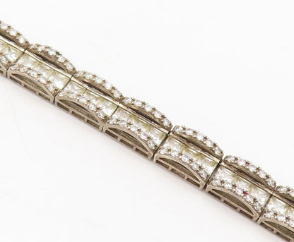 925 Sterling Silver Vintage Square And Round CZ 3 Chain Bridge Bracelet BT9937