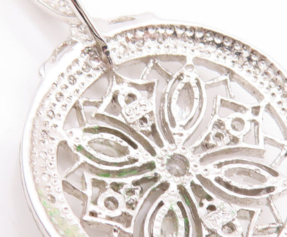 925 Sterling Silver Vintage Pendant Round CZ Inlay Cutout Floral Design  PT23248