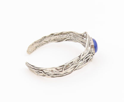 925 Sterling Silver Vintage Bracelet OR PAZ ISRAEL Lapis Lazuli Cuff  BT12165