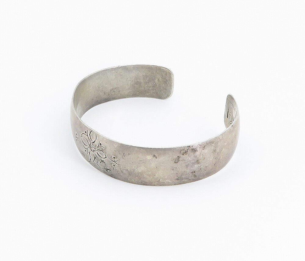 DESIGNER 925 Sterling Silver  Vintage Etched Flower Cuff Bracelet  BT3480