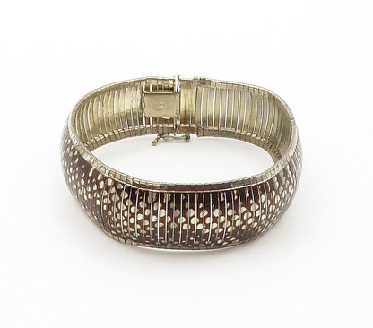 925 Sterling Silver  Vintage Enamel Coated Design Panel Chain Bracelet  BT6260