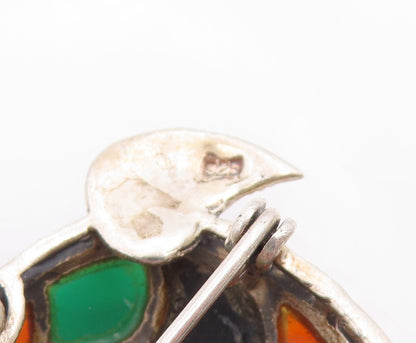925 Sterling Silver Vintage Brooch Pin Multi Gemstone Turtle Charm  BP12276