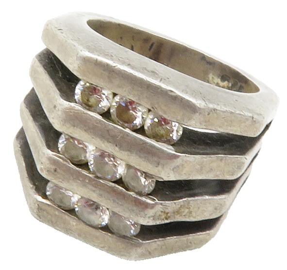 MEXICO 925 Silver  Vintage Cubic Zirconia Split Band Ring Sz 5.5  RG12719