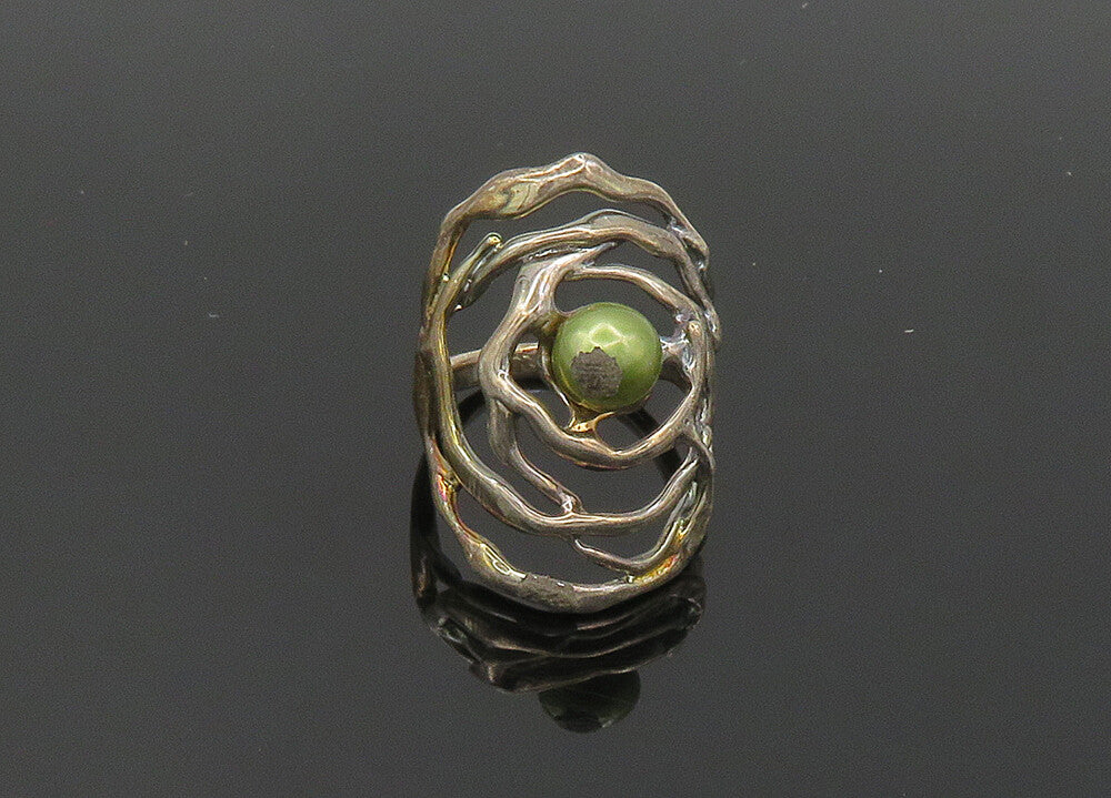 HAGIT GORALI ISRAEL 925 Silver  Vintage Green Pearl Band Ring Sz 6.5  RG20596